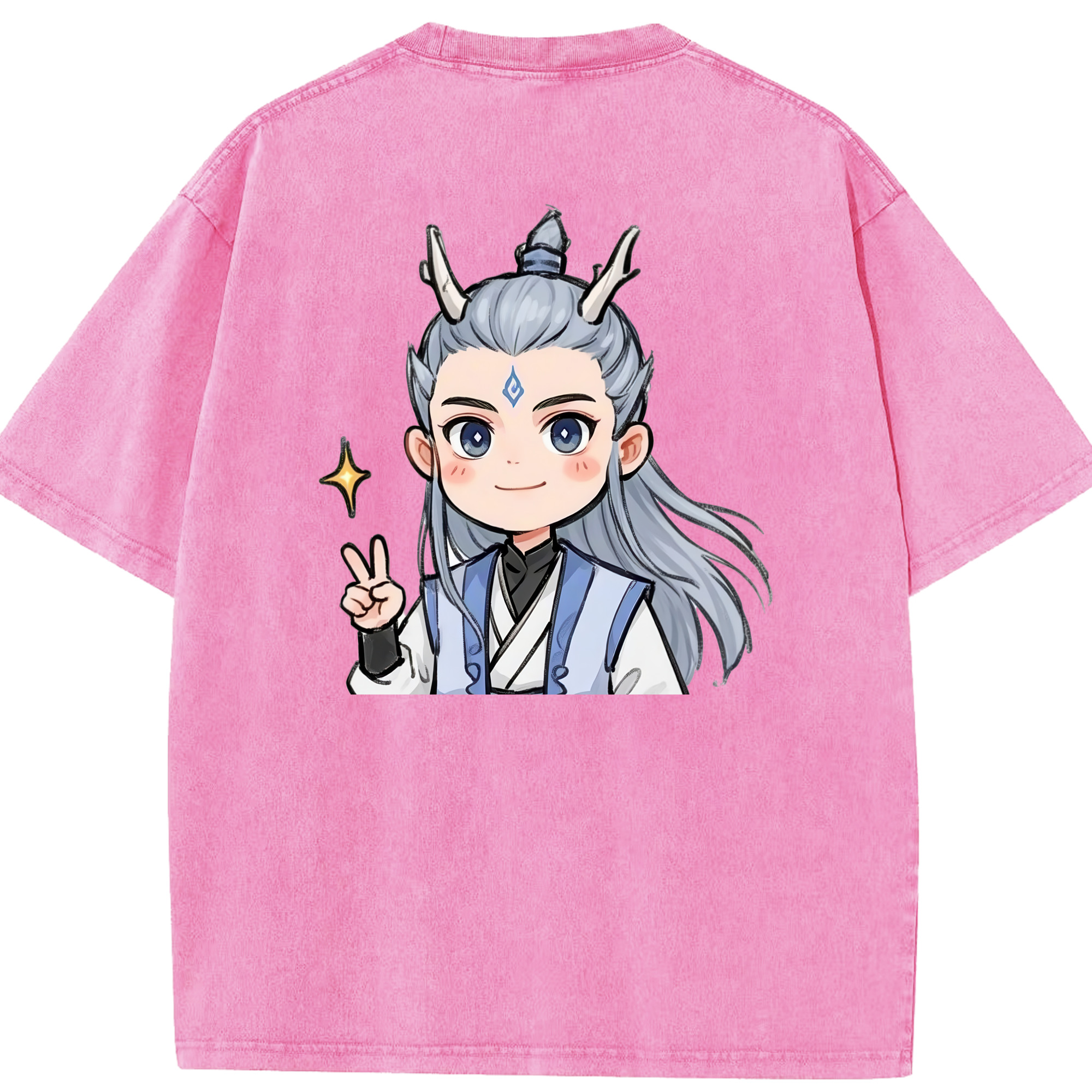 （画像用） Ne Zha 2 ナタ 魔童の大暴れ 綿100% ヴィンテージ風 半袖Tシャツ（背面プリント）